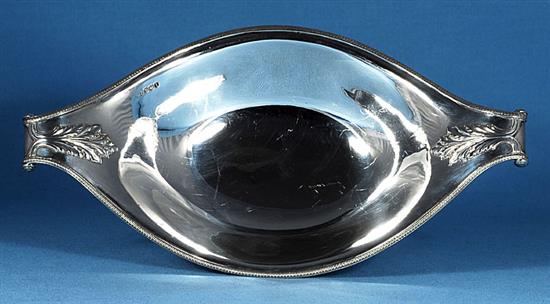A George V silver navette shaped bowl, length 290mm, weight 12oz/375grms.